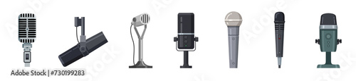 Microphone vector illustration. Vector cartoon set icon music mic. Set icon microphone .