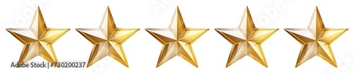 Five golden stars for product rating reviews for websites and mobile applications  cut out