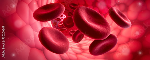 Red blood cells floating inside a blood vessel - Erythrocyte 3D illustration
