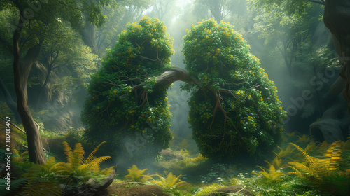 concept image, Showing dense forest trees in the shape of a lung. In the lush and pristine forest. photo