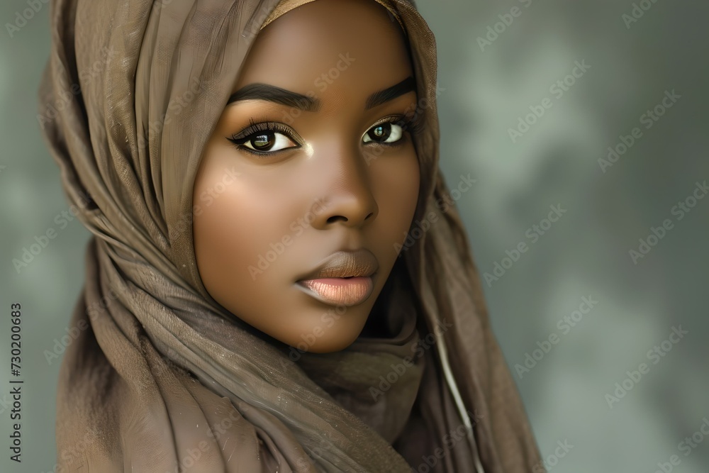 Portrait of a young woman with a headscarf in subtle tones. evocative, detailed, artistic image. perfect for diverse representation. AI Portrait of a young woman with a headscarf in subtle tones. evocative, detailed, artistic image. perfect for diverse representation. AI