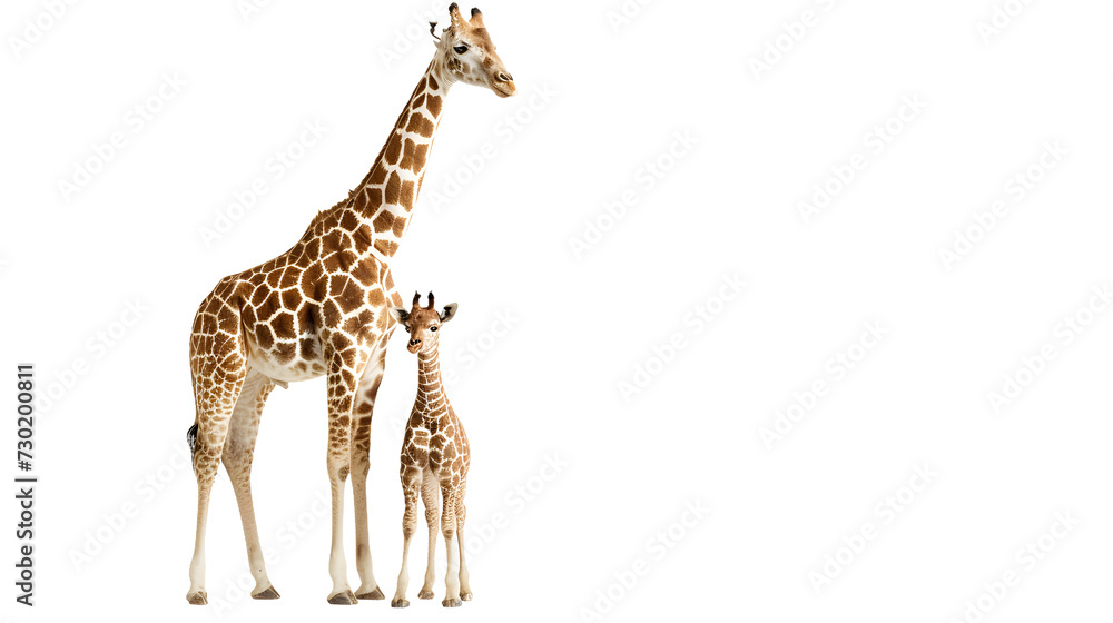 Mother Giraffe Standing Next to Baby Giraffe