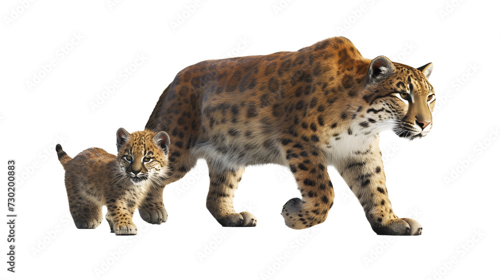 A Mother and Baby Leopard Walking Together A Mother and Baby Leopard Walking Together