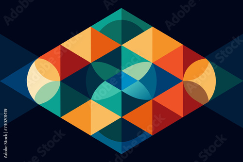 Colorful circles and squares overlap and intersect to form a lively and intricate geometric pattern.