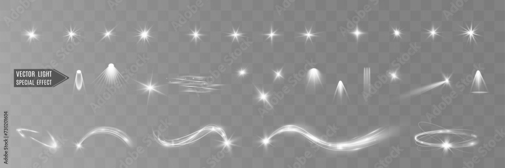 Light white wave and spotlight shine effect,glow line sparkle shine. Silver white wavy effects.
