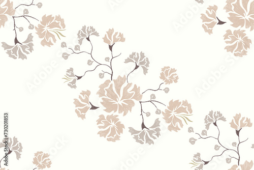 Floral pattern seamless background border .Pastel peach pink cherry blossom flowers embroidery batik pattern oriental design. Spring summer flower vector illustration.