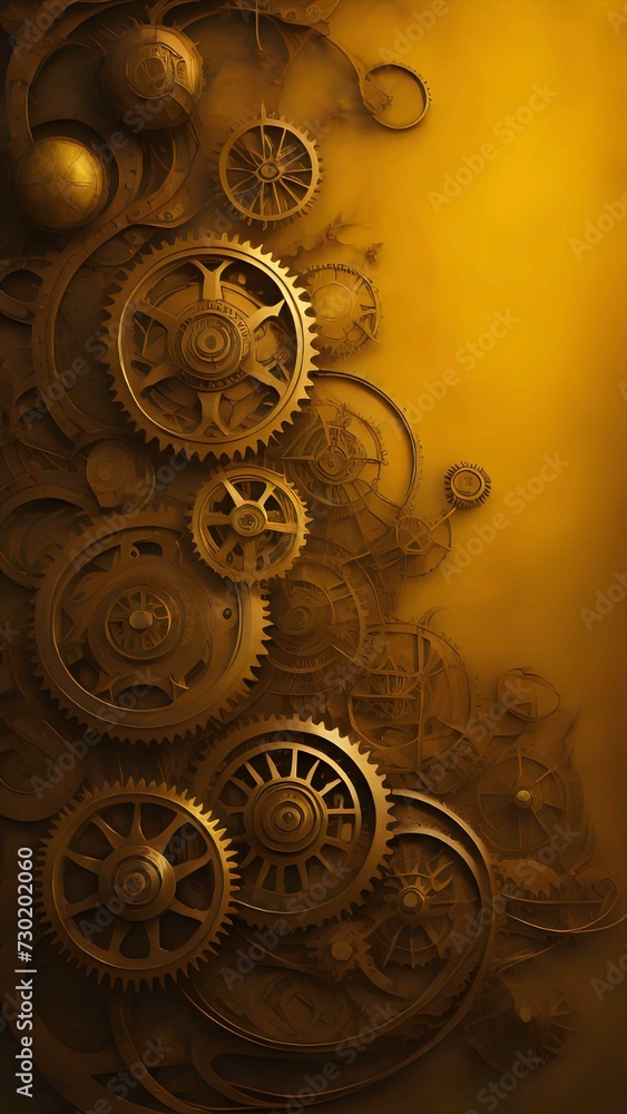 Yellow steampunk themed background. AI Generated