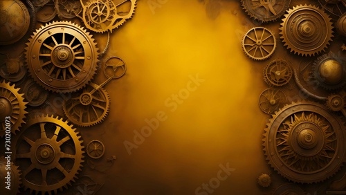 Yellow steampunk themed background. AI Generated
