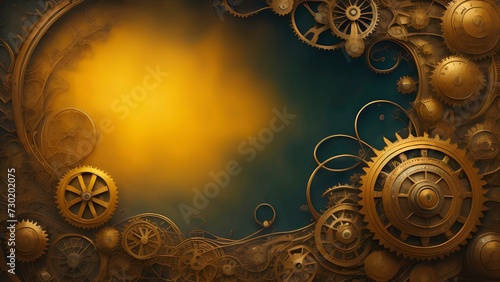 Yellow steampunk themed background. AI Generated photo