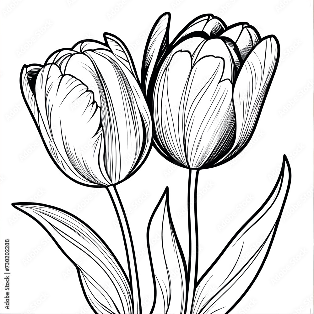 Tulip flower outline digital coloring page for kids and adults
