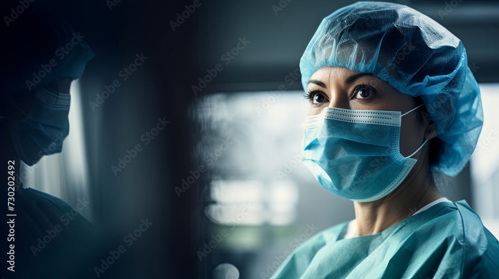 Medical woman with mask in a hospital with copy space Medical woman with mask in a hospital with copy space