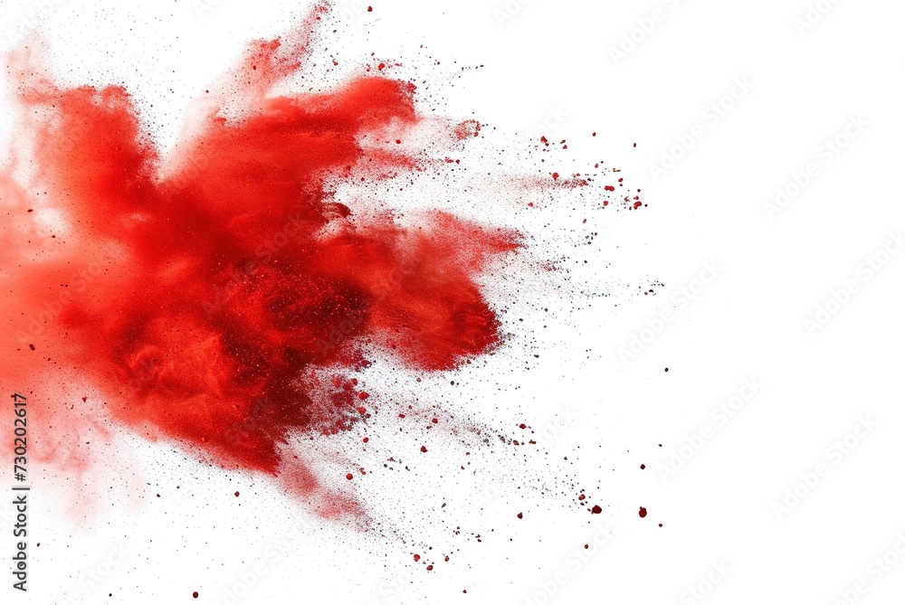 red dust, explosion, white background