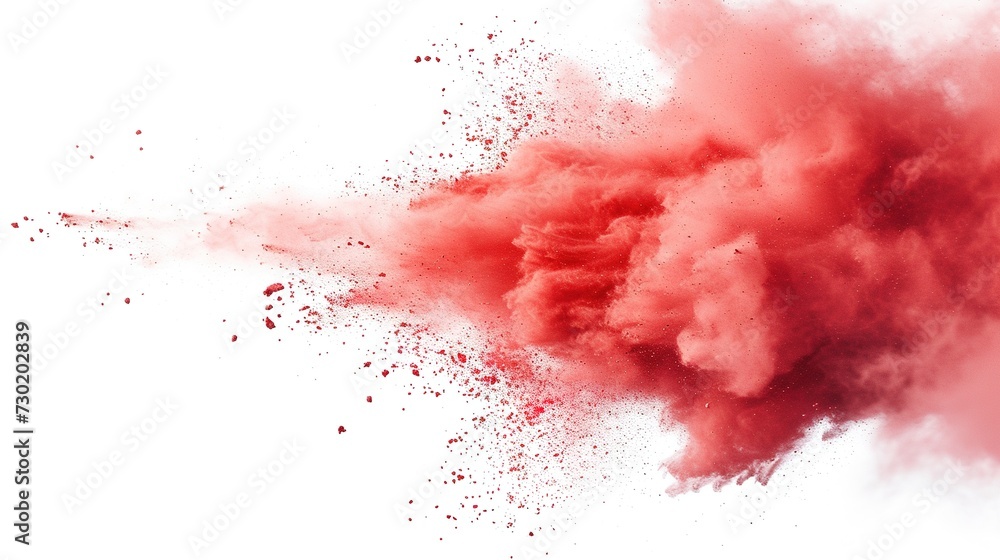 red dust, explosion, white background red dust, explosion, white background