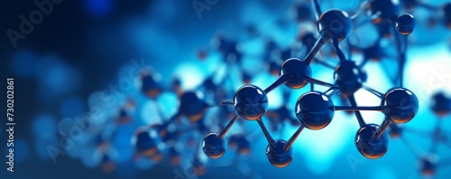 Molecule structure under blue light, Abstract hexagonal molecular structures in technology, Structure of lattice connecting atoms. Molecule in hi tech style