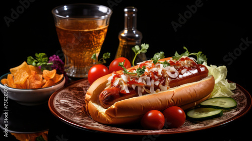 delicious hot dog with potatoes