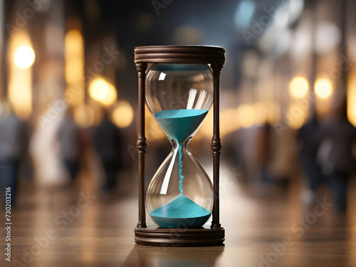 The hourglass is running out and blurred people background