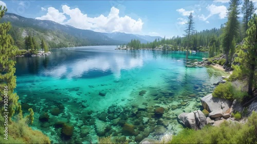 Idyllic Lake Tahoe - 4K Seamless Looping Video Background and Wallpaper in the Sierra Nevada Mountains photo