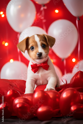 Valentine's Day surprise. Valentine's day background. Greeting card. Gift puppy   © Aleksandr
