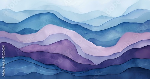 Abstract background with blue and purple watercolor mountain, sea, ocean wave