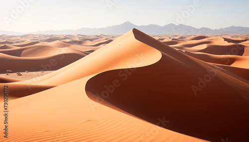 Majestic mountain range, striped with wave pattern, under clear sky generated by AI