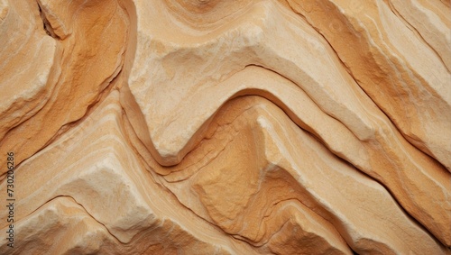 Warm-toned sandstone texture showcasing wavy patterns and sedimentary layers. photo
