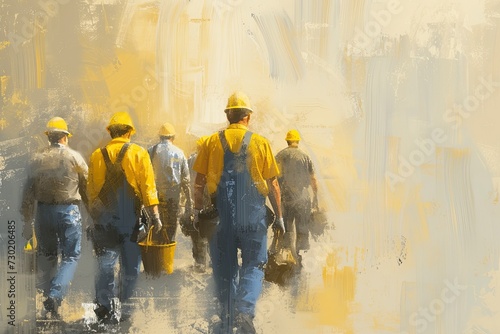 Group of workman background, water color style - generative ai