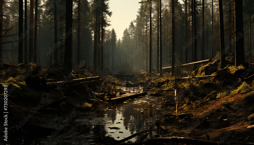 Recreation of a contaminated and destroyed forest - obrazy, fototapety, plakaty 