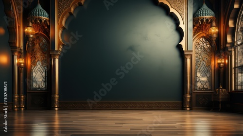 Islamic background mock up luxury vintage black color wall with gold elements