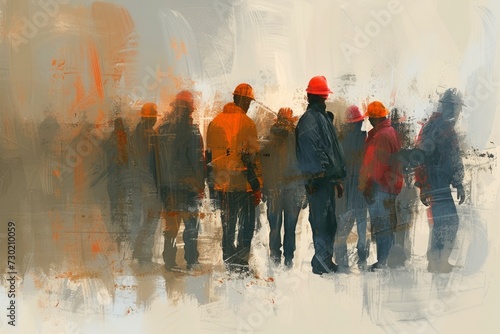 Group of workman background, water color style - generative ai © Nia™