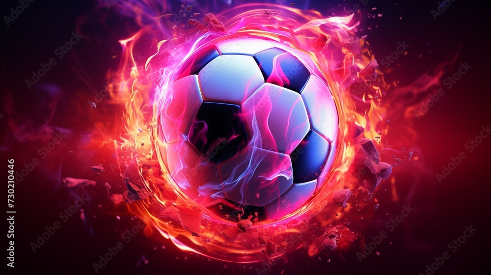 Fototapeta premium Dynamic neon 3D football concept