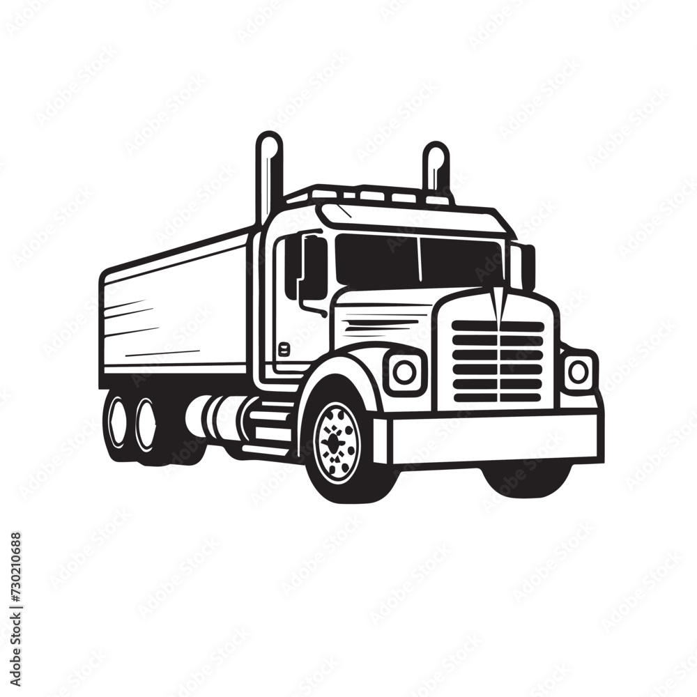 Tractor trailer in cartoon, doodle style . Image for t shirt. Isolated 2d vector illustration in logo, icon, sketch style, Eps 10, black and white. AI Generative