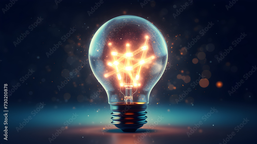 A bright idea illuminates the concept of innovation and creativity, symbolized by the glowing light bulb. This futuristic and modern design represents the energy of imagination and the potential for A bright idea illuminates the concept of innovation and creativity, symbolized by the glowing light bulb. This futuristic and modern design represents the energy of imagination and the potential for