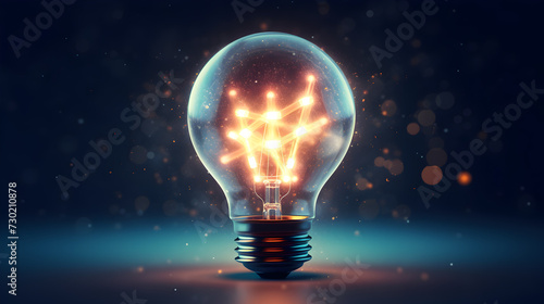 A bright idea illuminates the concept of innovation and creativity, symbolized by the glowing light bulb. This futuristic and modern design represents the energy of imagination and the potential for 