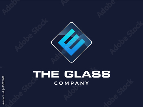 Letter A glass service company icon, vector blue crystal glass works symbol or construction