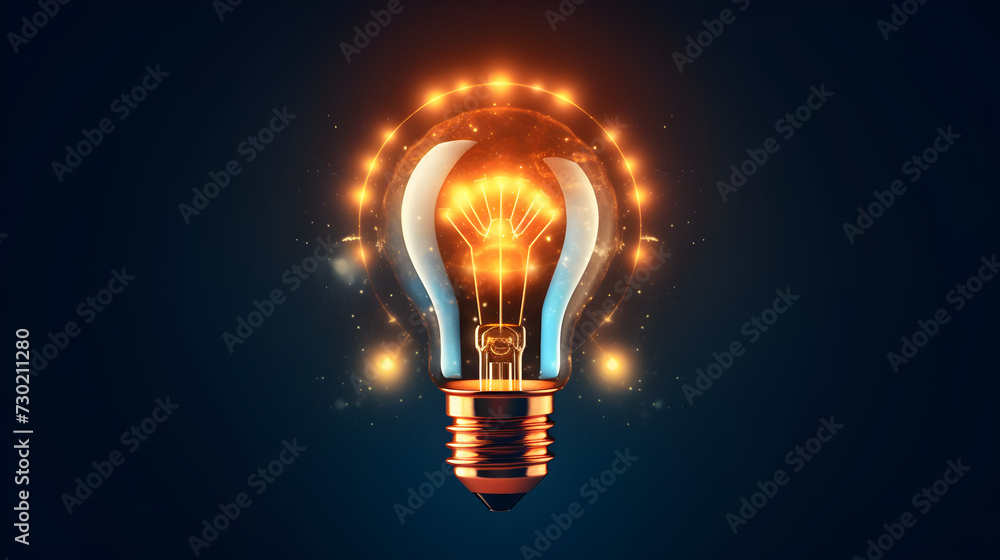 A bright idea illuminates the concept of innovation and creativity, symbolized by the glowing light bulb. This futuristic and modern design represents the energy of imagination and the potential for A bright idea illuminates the concept of innovation and creativity, symbolized by the glowing light bulb. This futuristic and modern design represents the energy of imagination and the potential for