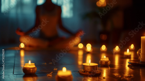 Burning candles at yoga session