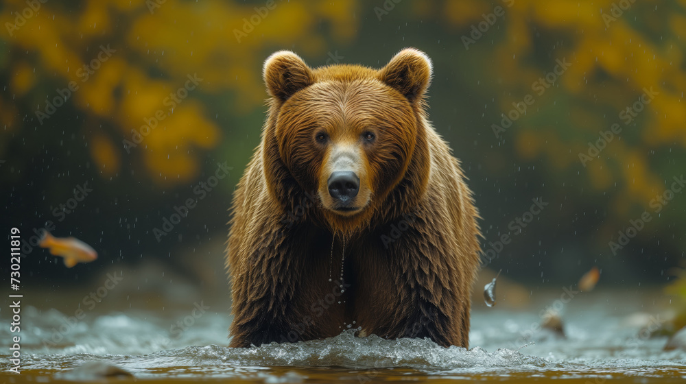 A bear fishes in a mountain river A bear fishes in a mountain river