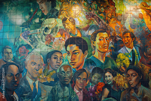  Vibrant Community Mural Depicting Diverse Cultural Icons and Historical Figures