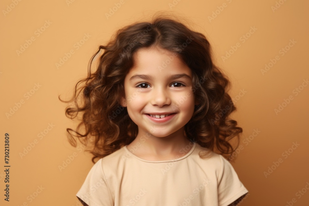 Portrait of a cute little girl with curly hair on a brown background Portrait of a cute little girl with curly hair on a brown background