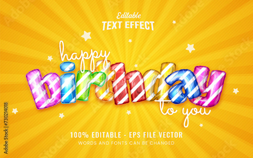 Happy birthday colorfull editable text effect with colorfull balloons decoration