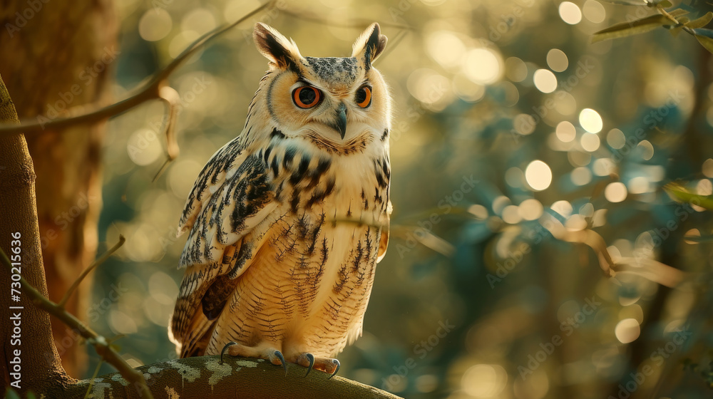Obraz premium Great horned owl sitting in the forest