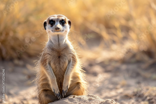 Meerkat on the lookout guard duty in african savanna © JJ1990