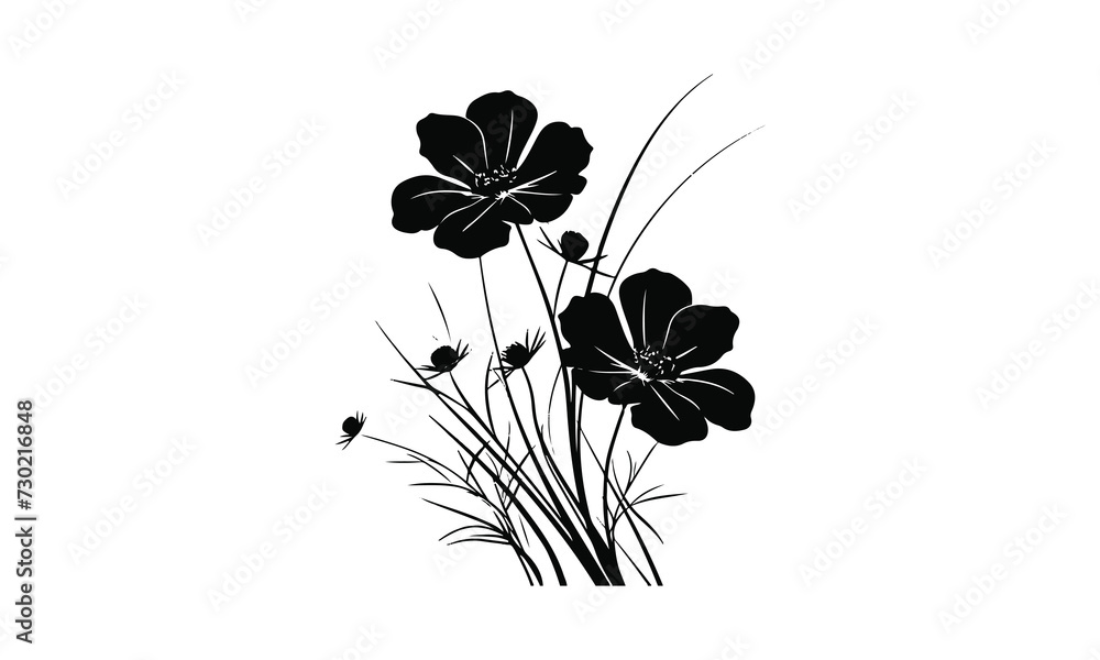 Set of flowers. Black silhouettes of flowers 