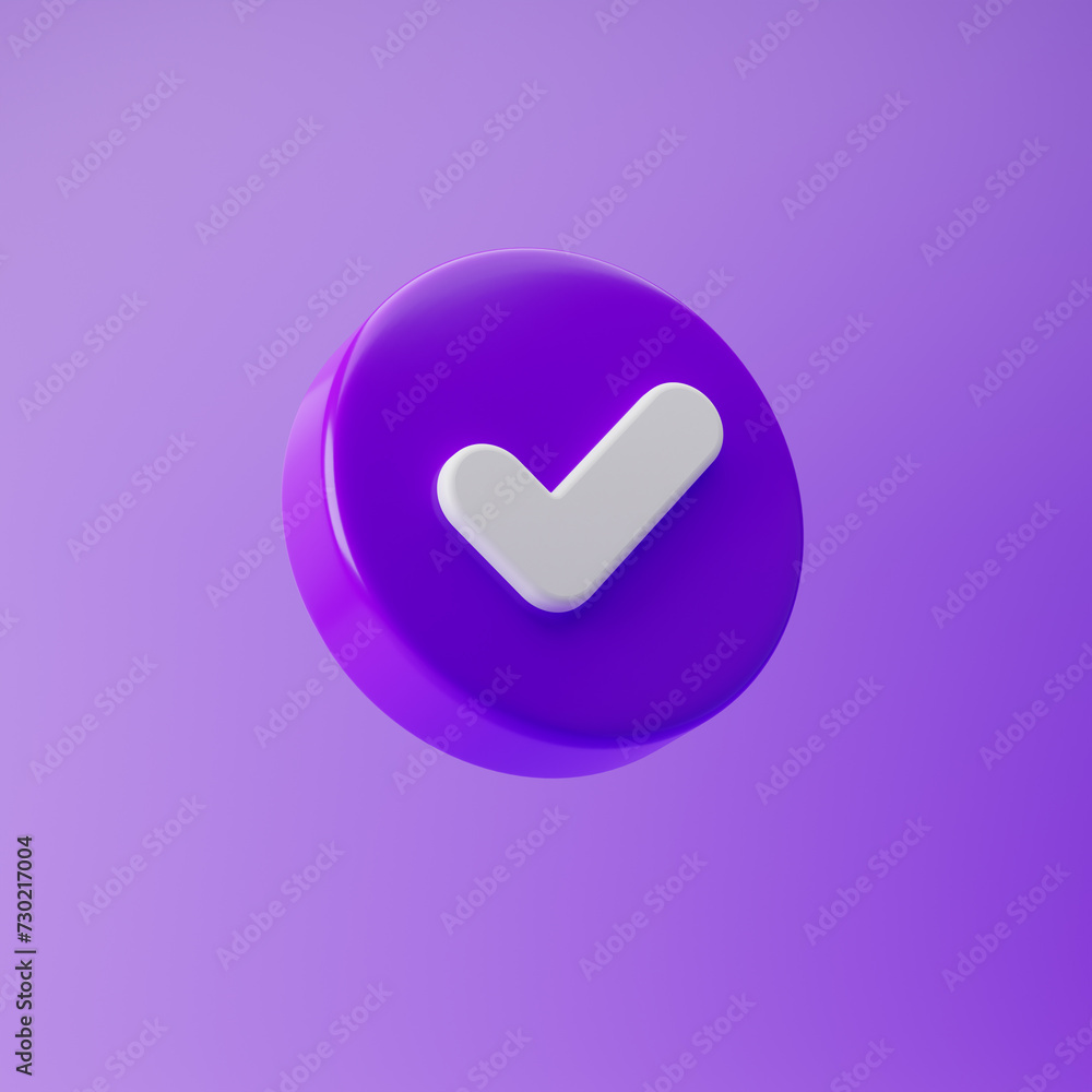 Check mark icon isolated over purple background. 3d rendering. Check mark icon isolated over purple background. 3d rendering.