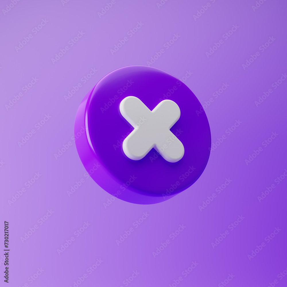 Cancel cross icon isolated over purple background. 3d rendering. Cancel cross icon isolated over purple background. 3d rendering.