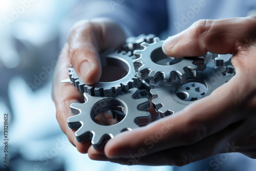 A businessman holds in his hand the gears indicating the mechanism of business calendar