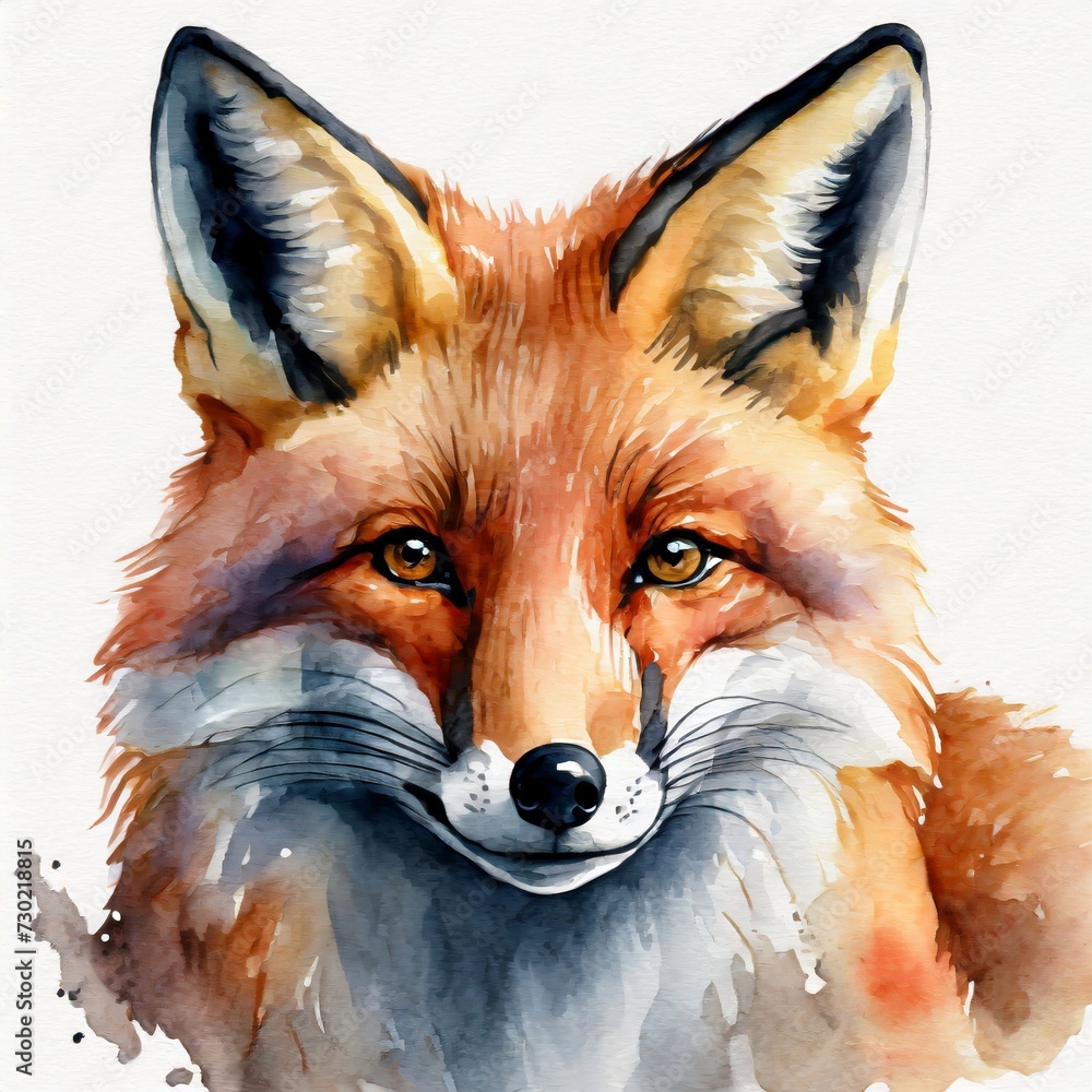 Fototapeta premium Watercolor illustration of orange fox. Wild animal.