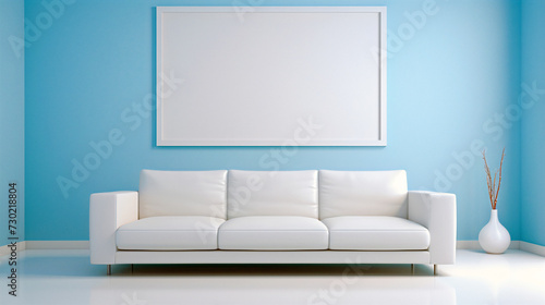 Blank white picture on the wall  framed poster with copy space  interior of a simple minimalist room. Generative AI