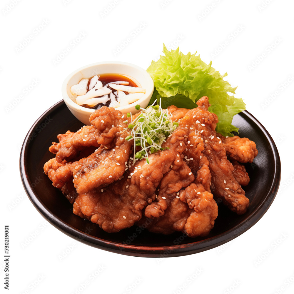 Golden-fried chicken wings, saucy or plain, stacked on a plate for a finger-licking good appetizer or meal Golden-fried chicken wings, saucy or plain, stacked on a plate for a finger-licking good appetizer or meal