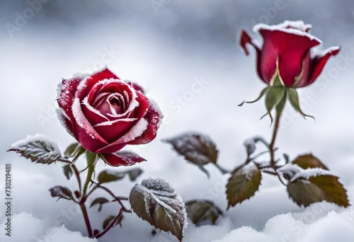 red rose on snow